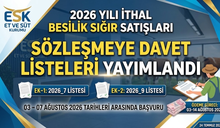 2026 Yılı İthal Besilik Sığır Satışları: 2026-7 ve 2026-9 Sözleşmeye Davet Listeleri Yayımlandı