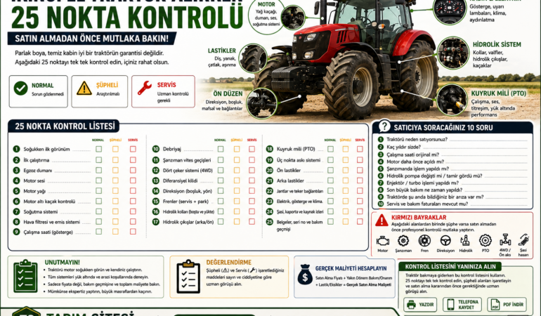 İkinci el traktör alırken motor, şanzıman, hidrolik ve lastik kontrolü