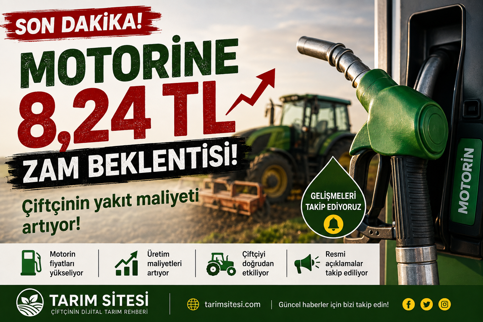 Motorine 8,24 TL zam beklentisi ve çiftçinin artan yakıt maliyeti